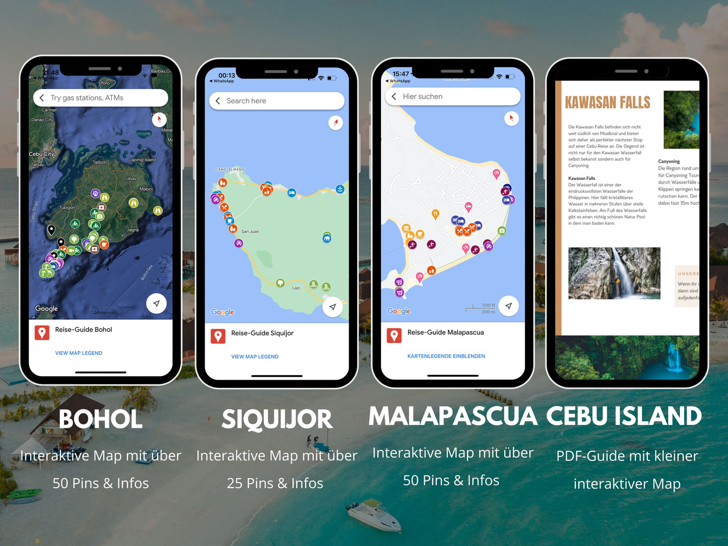 4er Bundle: Bohol, Siquijor, Cebu, Malapascua | Reise-Guide (E-Book) & Reise-Map