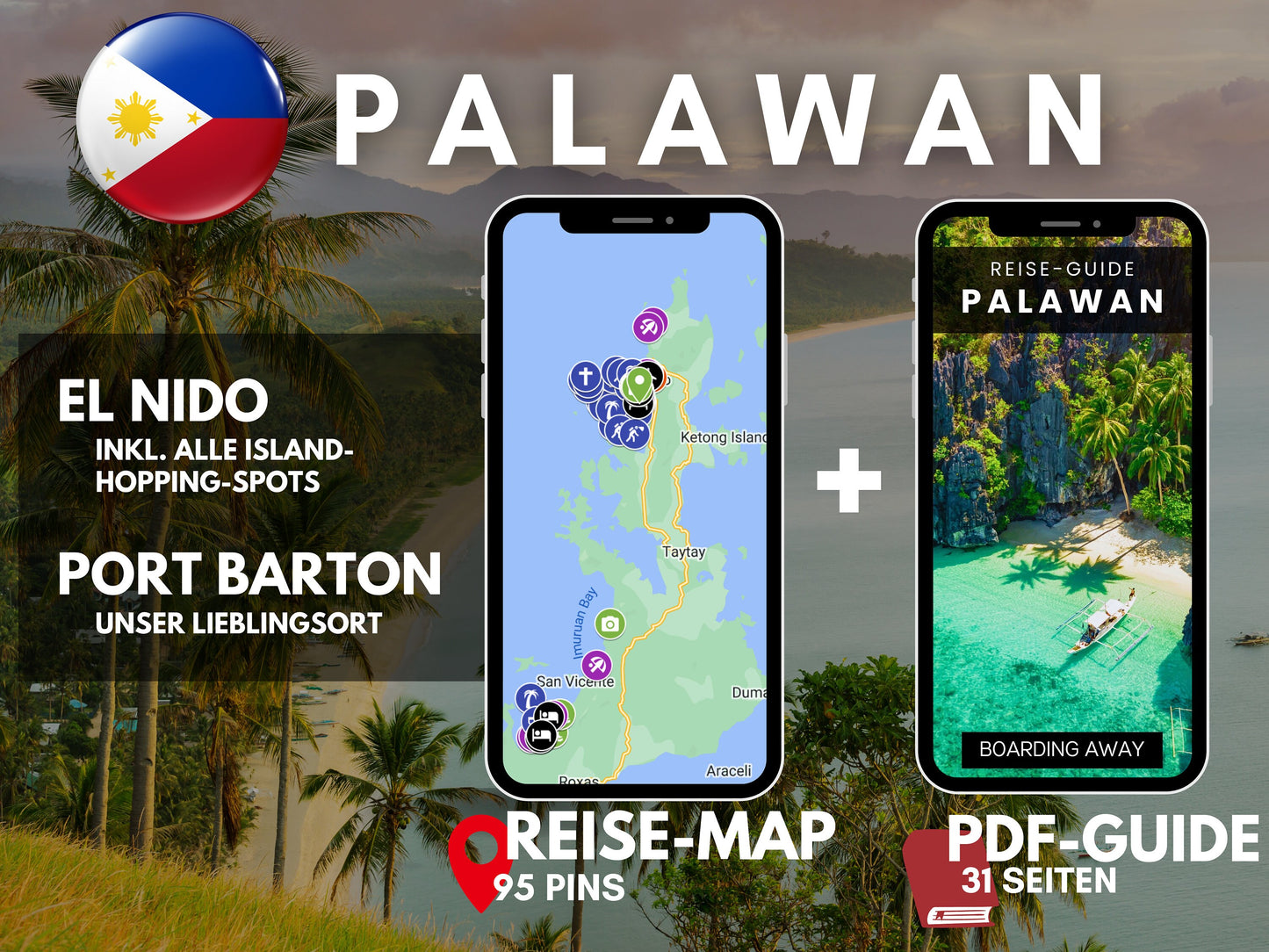 Palawan: El Nido + Port Barton | Reise-Guide (E-Book) & Reise-Map